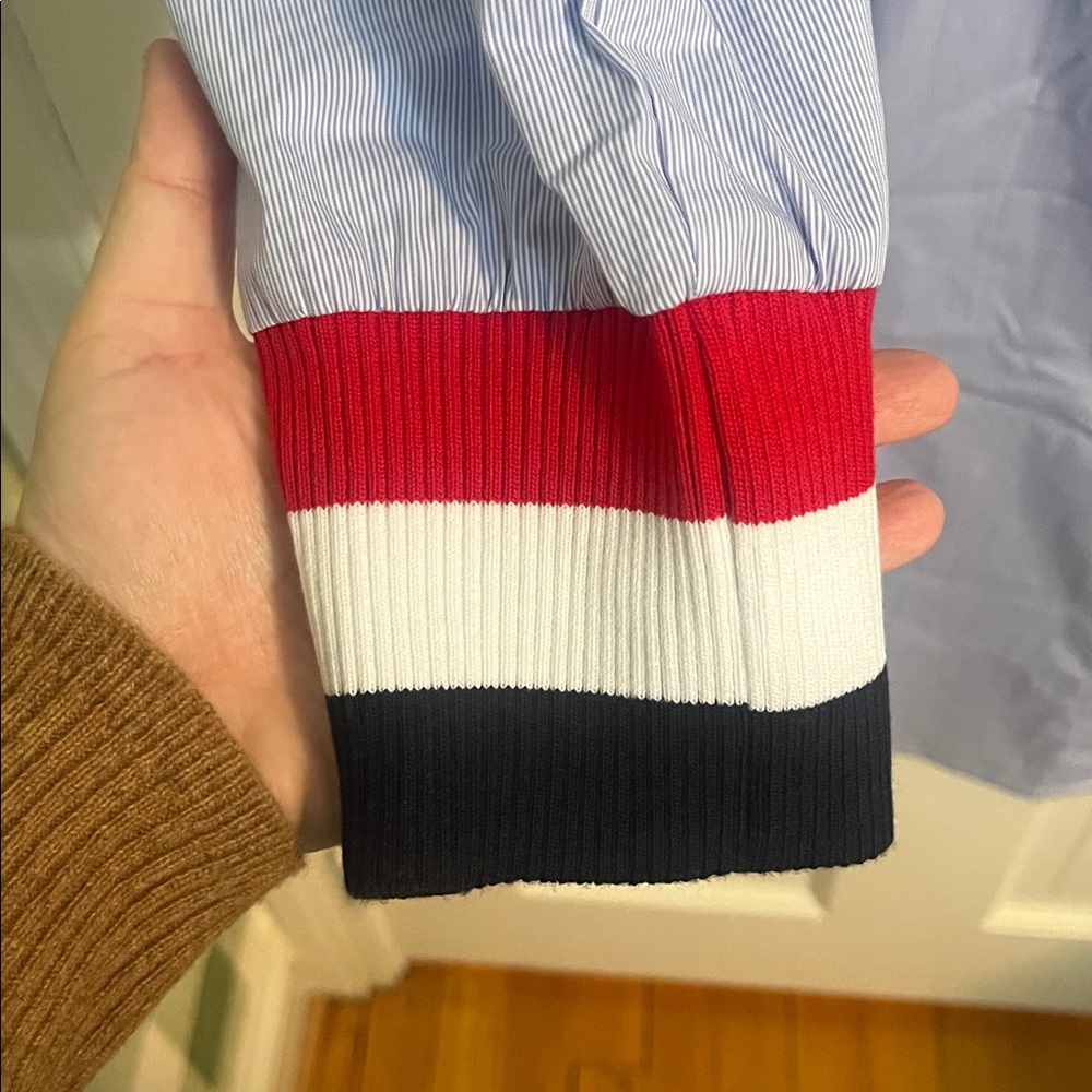 NWT Joh Apparel Blue Stipe Winae Shirtdress with Red White & Blue Cuffs Size L - Picture 6 of 8